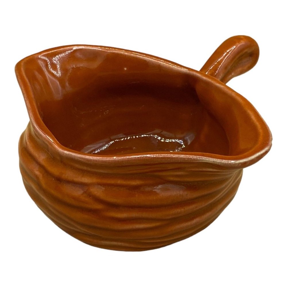 Vintage Double Spout Handled Pottery Creamer Burnt Orange Color USA